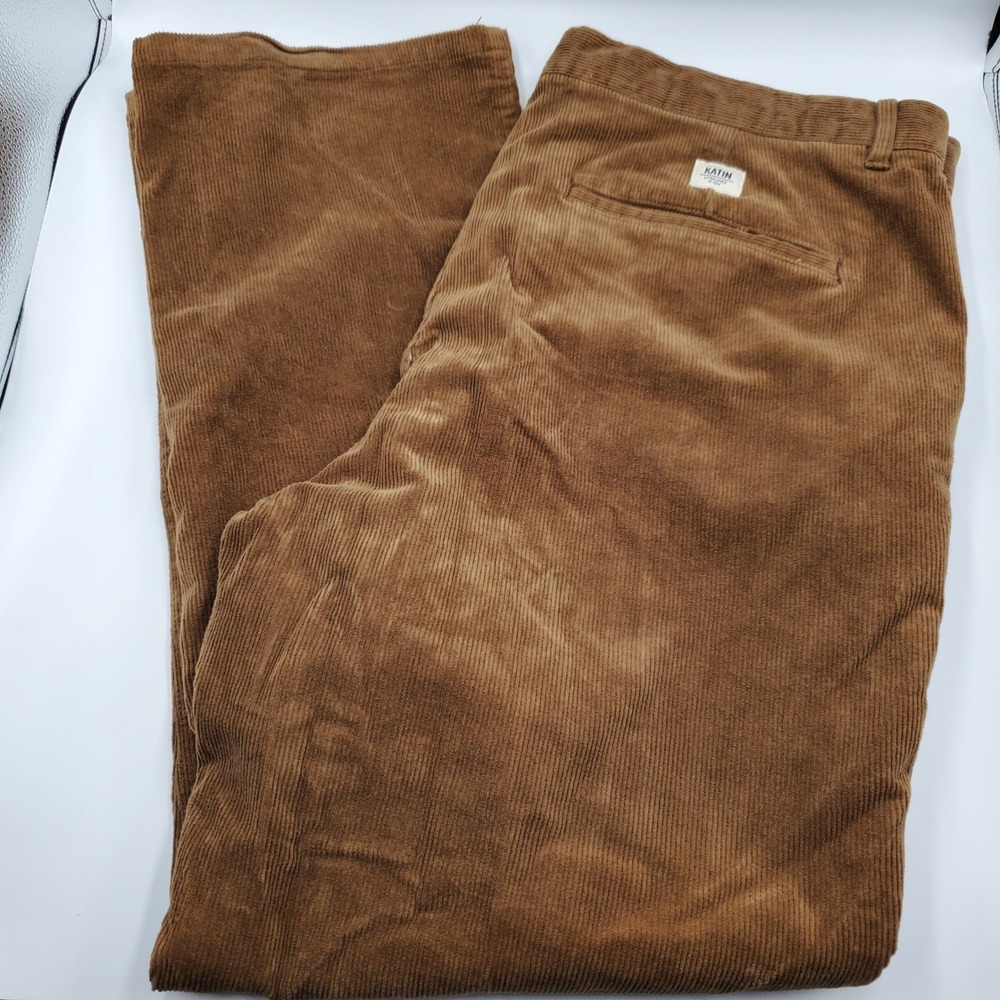Katin Mens Brown Corduroy Straight Leg Casual Pants Size 40 Flaws